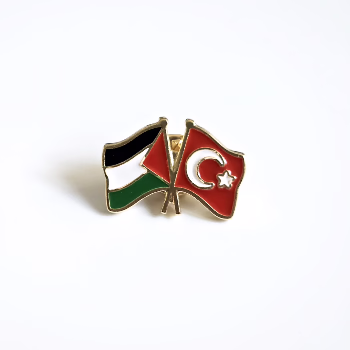 Filistin Türkiye Bayrağı Flamalı Metal Yaka Rozeti